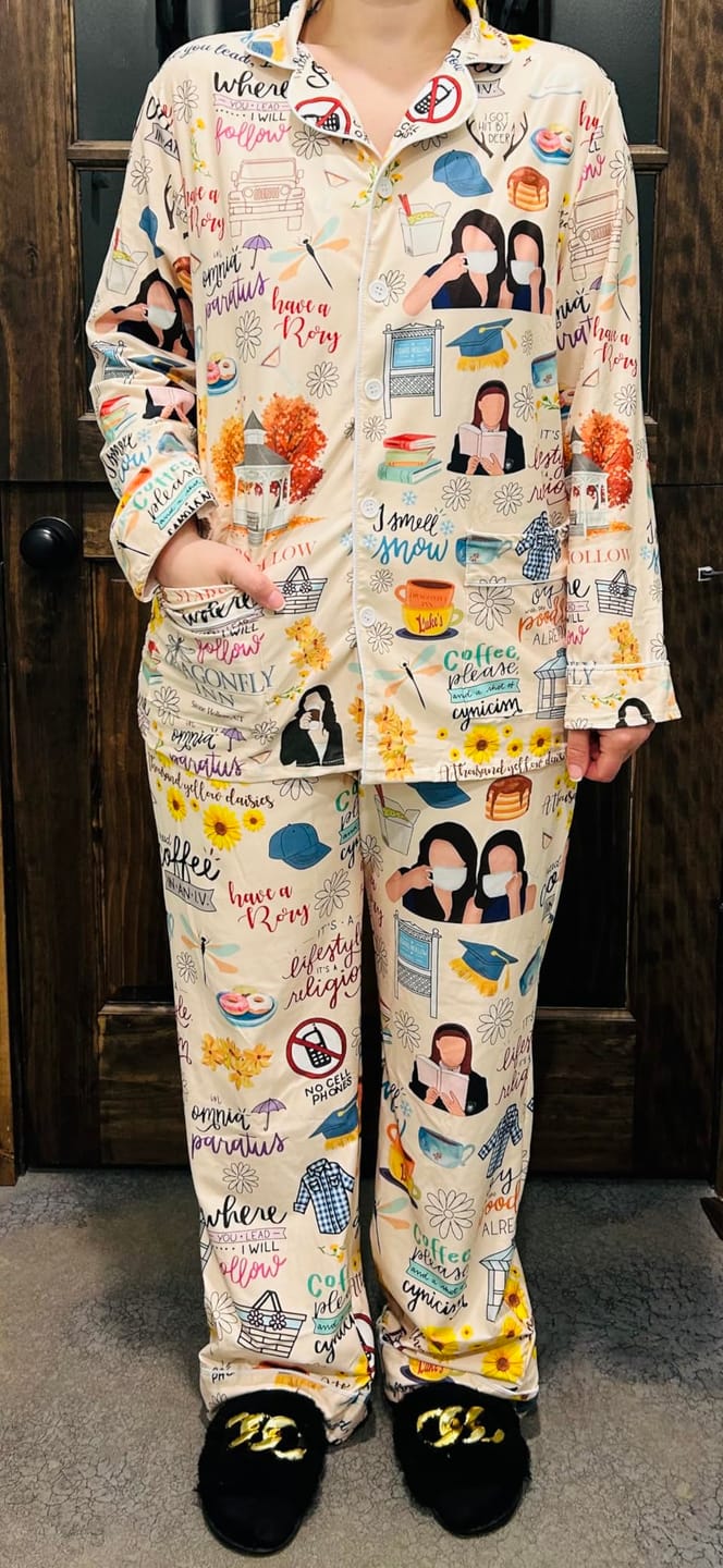 Customer photo review of Cozy Small-Town Sitcom Satin Pajamas for Women – Long Sleeve Pajama Set