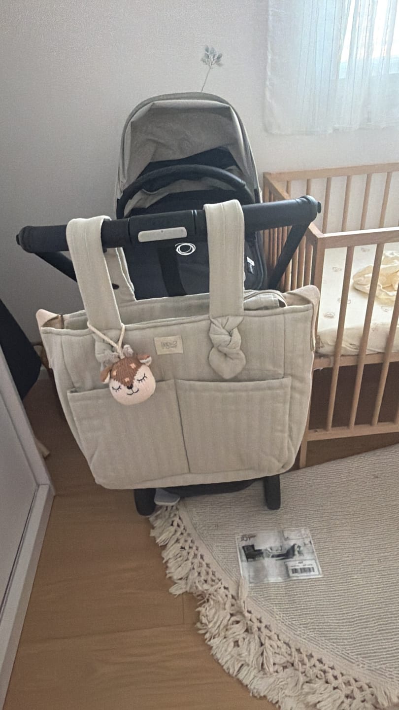 Customer photo review of תיק עגלה בגודל בינוני מדגם ״סופי״ מכותנה אורגנית – בצבע מנטה