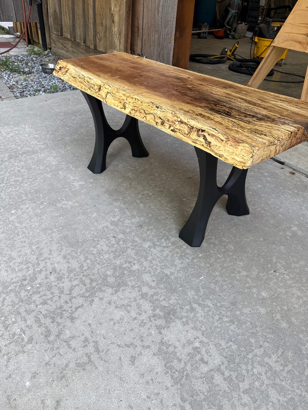 Customer photo review of Bench Legs 103 Haru 16.3" H for Dining Live Edge Tabletop