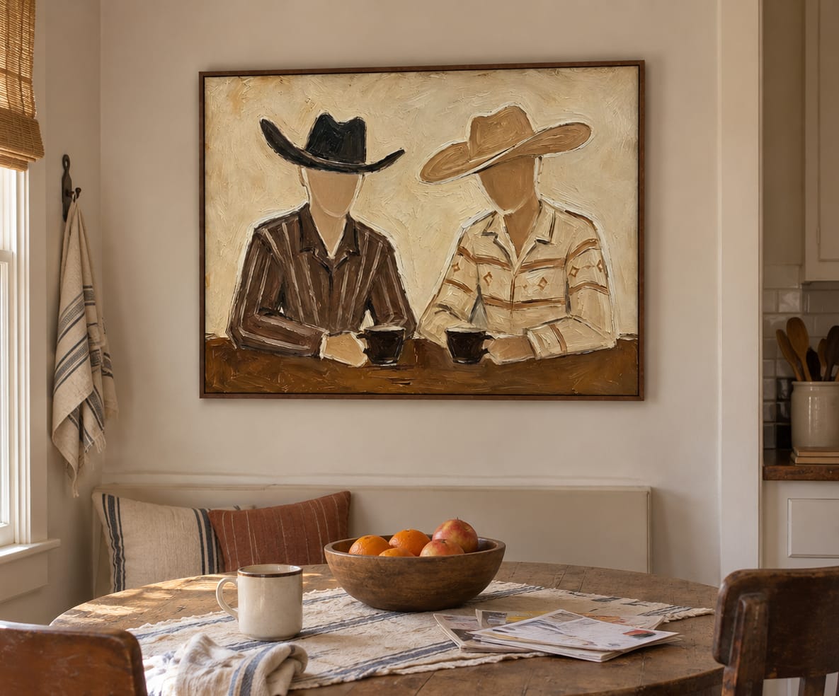 Customer photo review of Coffee Break-Cowboy Duo Oil Painting