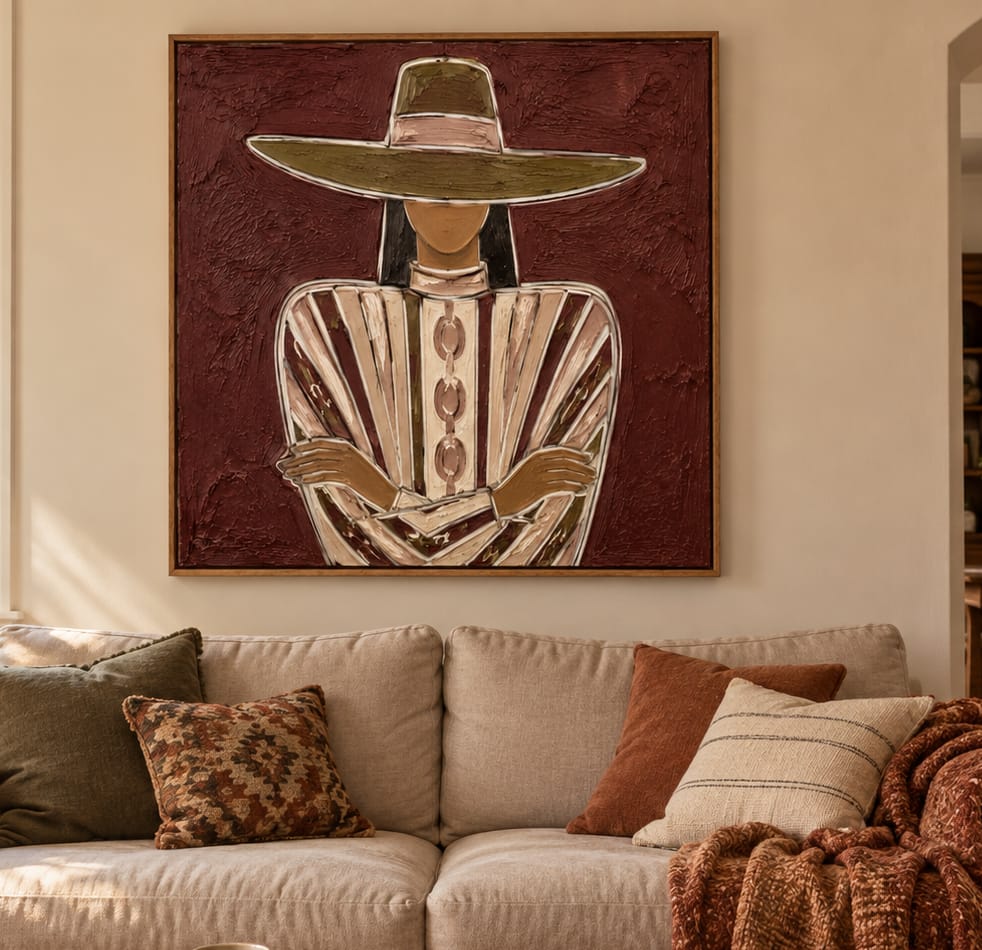 Customer photo review of Burgundy Muse-Western Woman Oil Painting