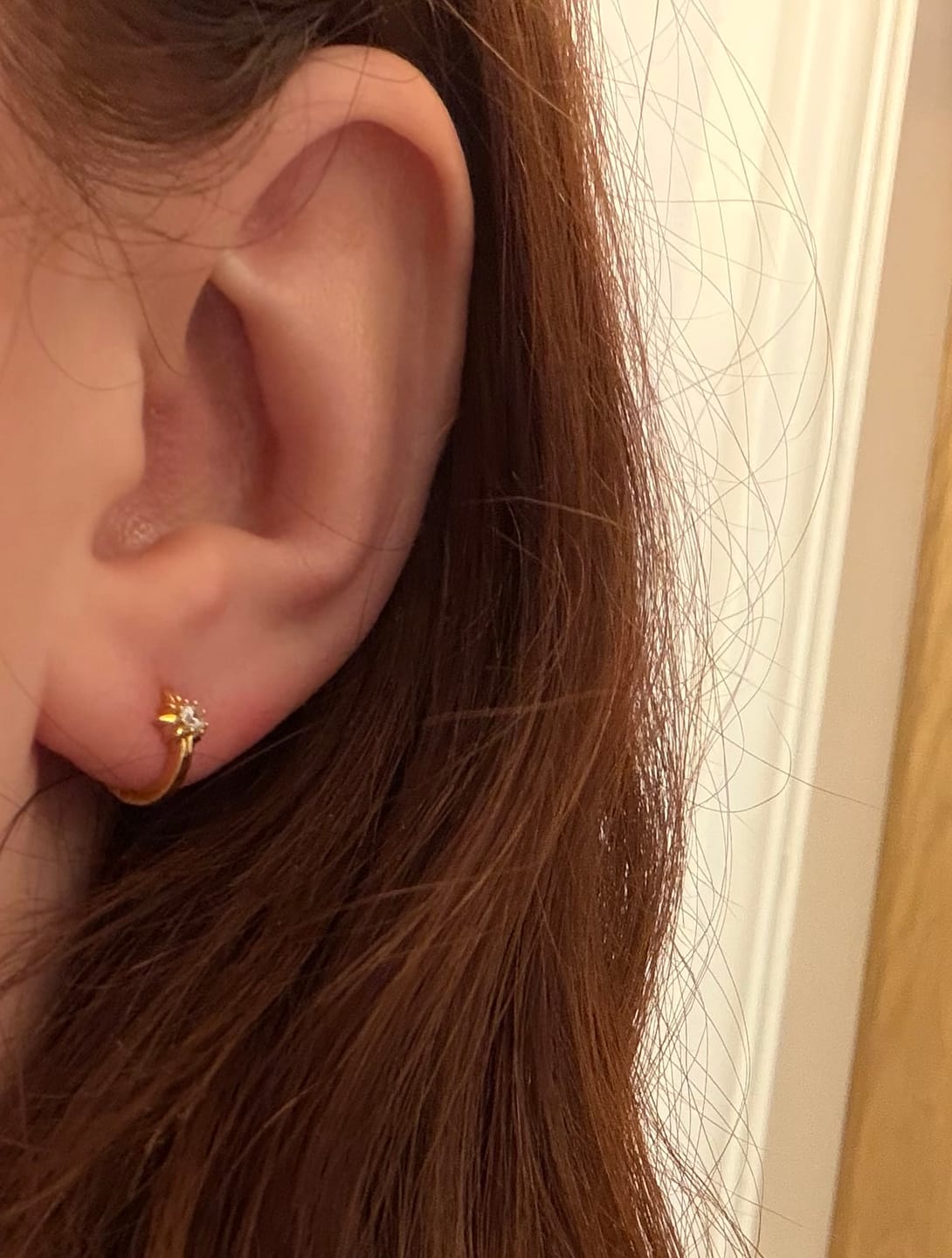 Customer photo review of 18ct Gold Vermeil  Small Huggie North Star Earrings