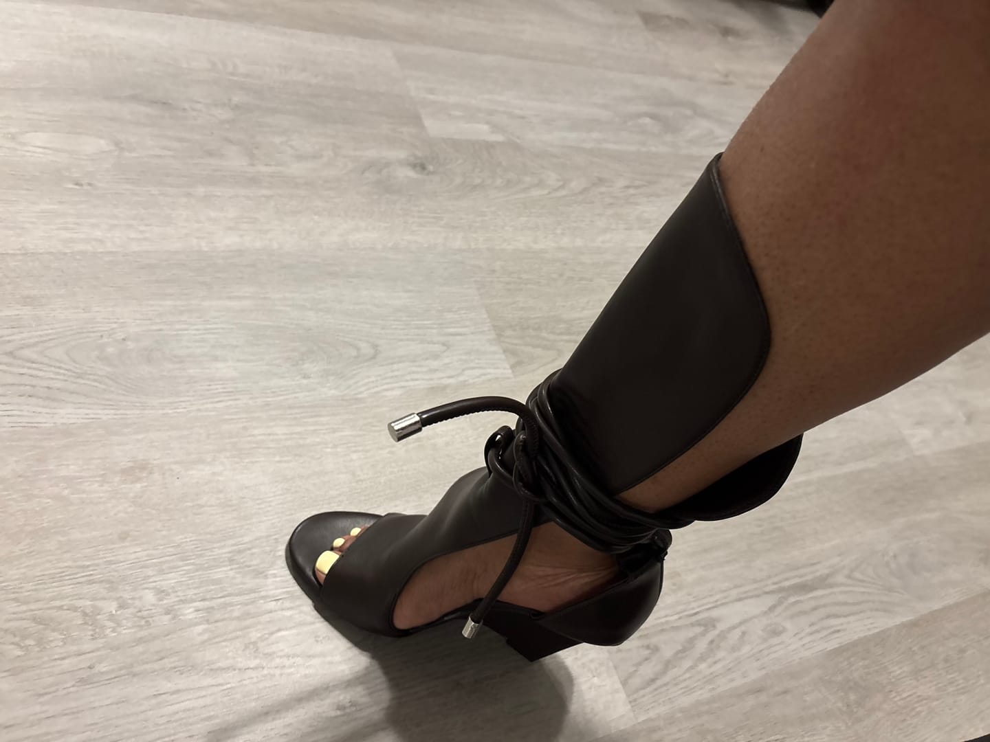 Customer photo review of DOUMA-CHOCOLATE WRAP-AROUND WEDGE SANDAL BOOTIE
