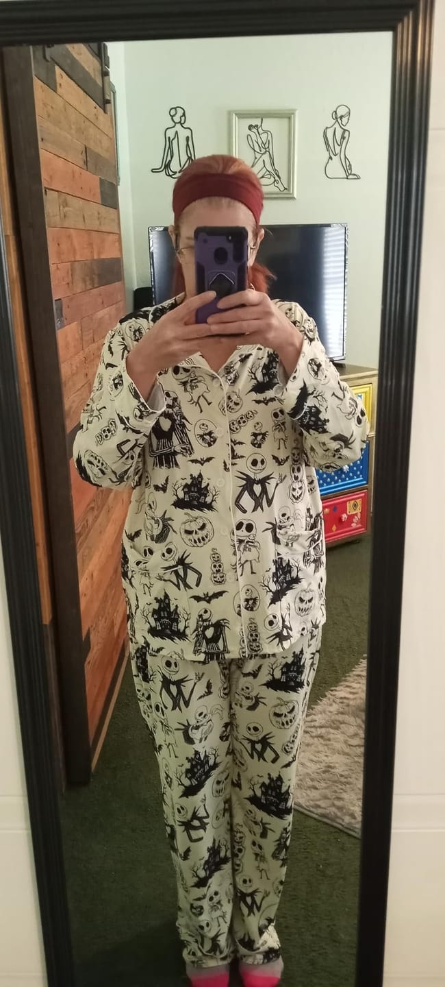 Customer photo review of Spooky Christmas Print Women's Satin Pajama Set – Long Sleeve & Pants