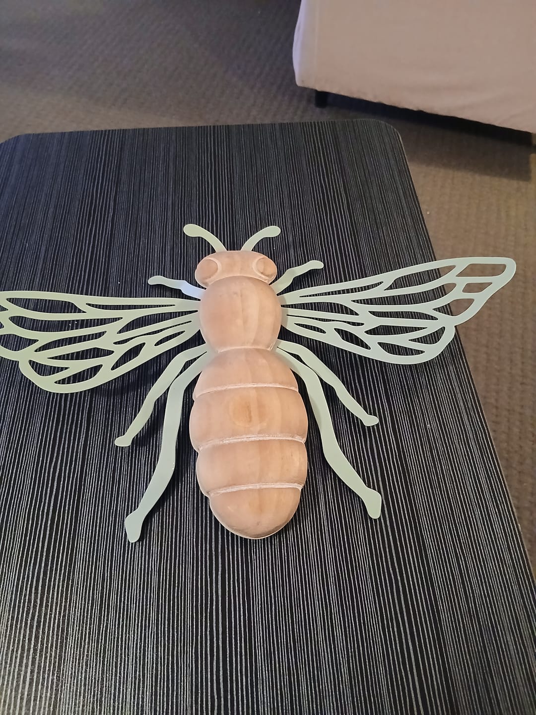 Customer photo review of Willy French Provincial Bee Wall Decor, Sage Green Iron Wings with Distressed Wood Body