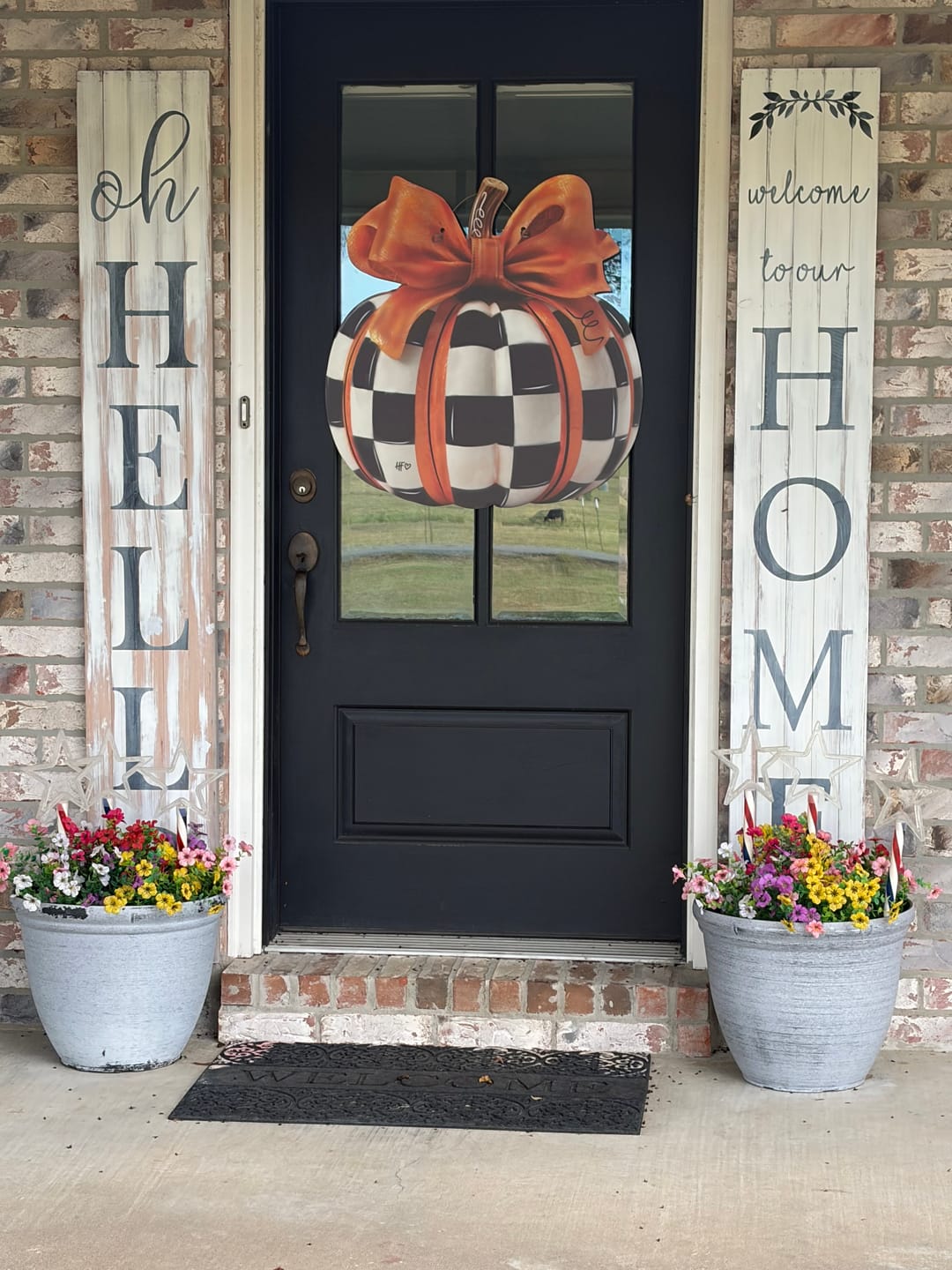 Customer photo review of Elegant Checkered Pumpkin Door Hanger