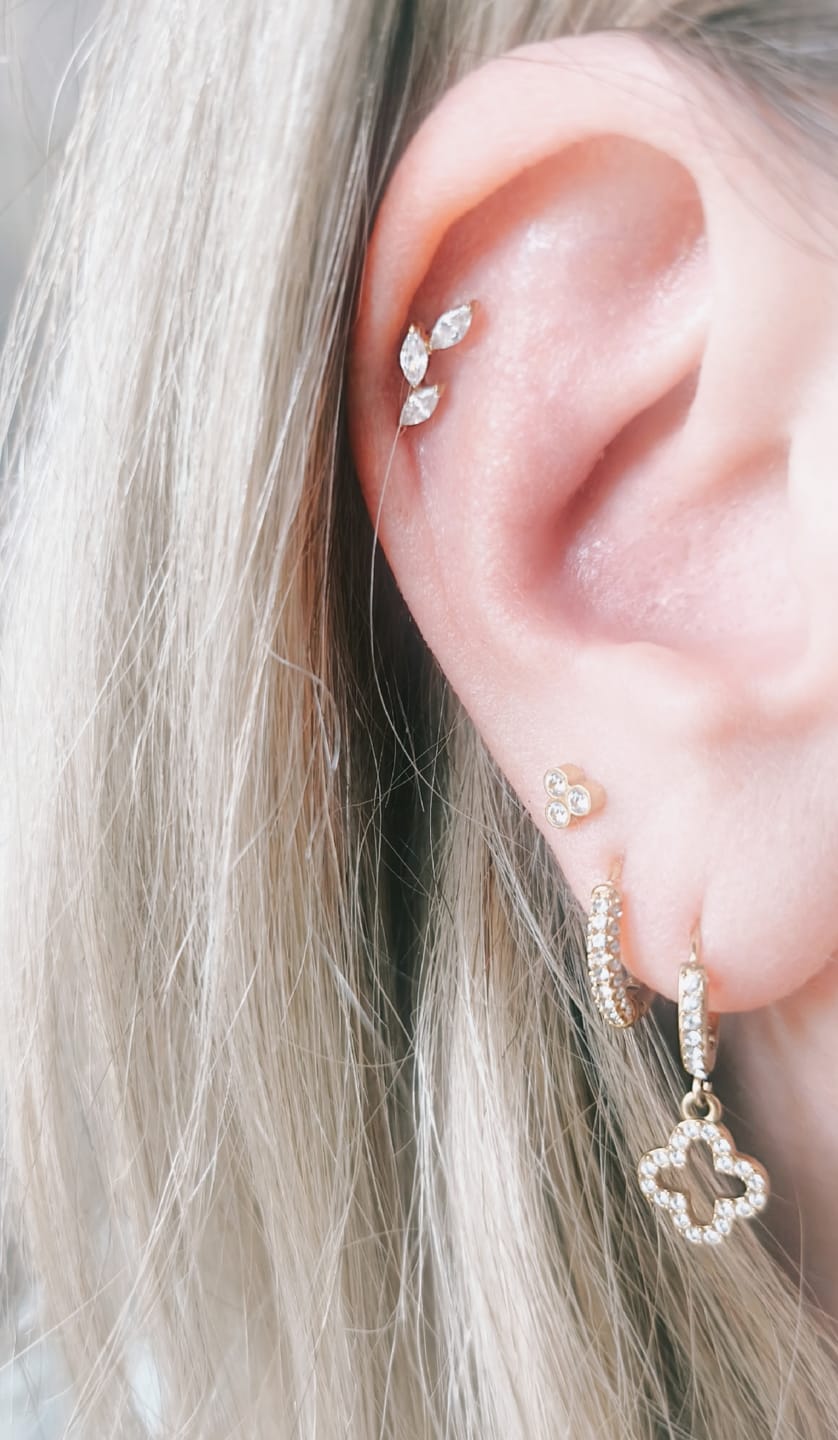 Customer photo review of Pave Lucky Aura Huggie Ohrringe 14K Vergoldet