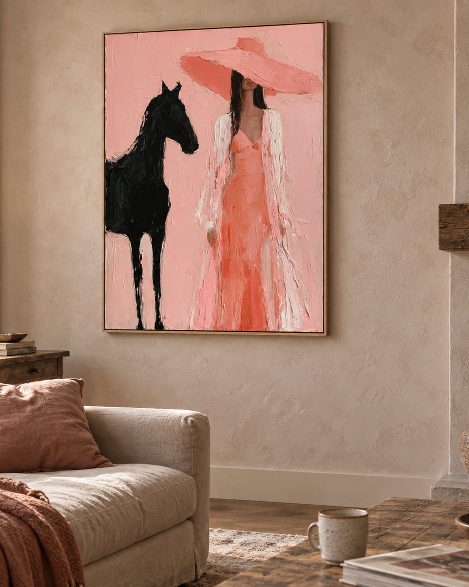 Customer photo review of Blush Rider-Pink Cowgirl Horse Oil Painting