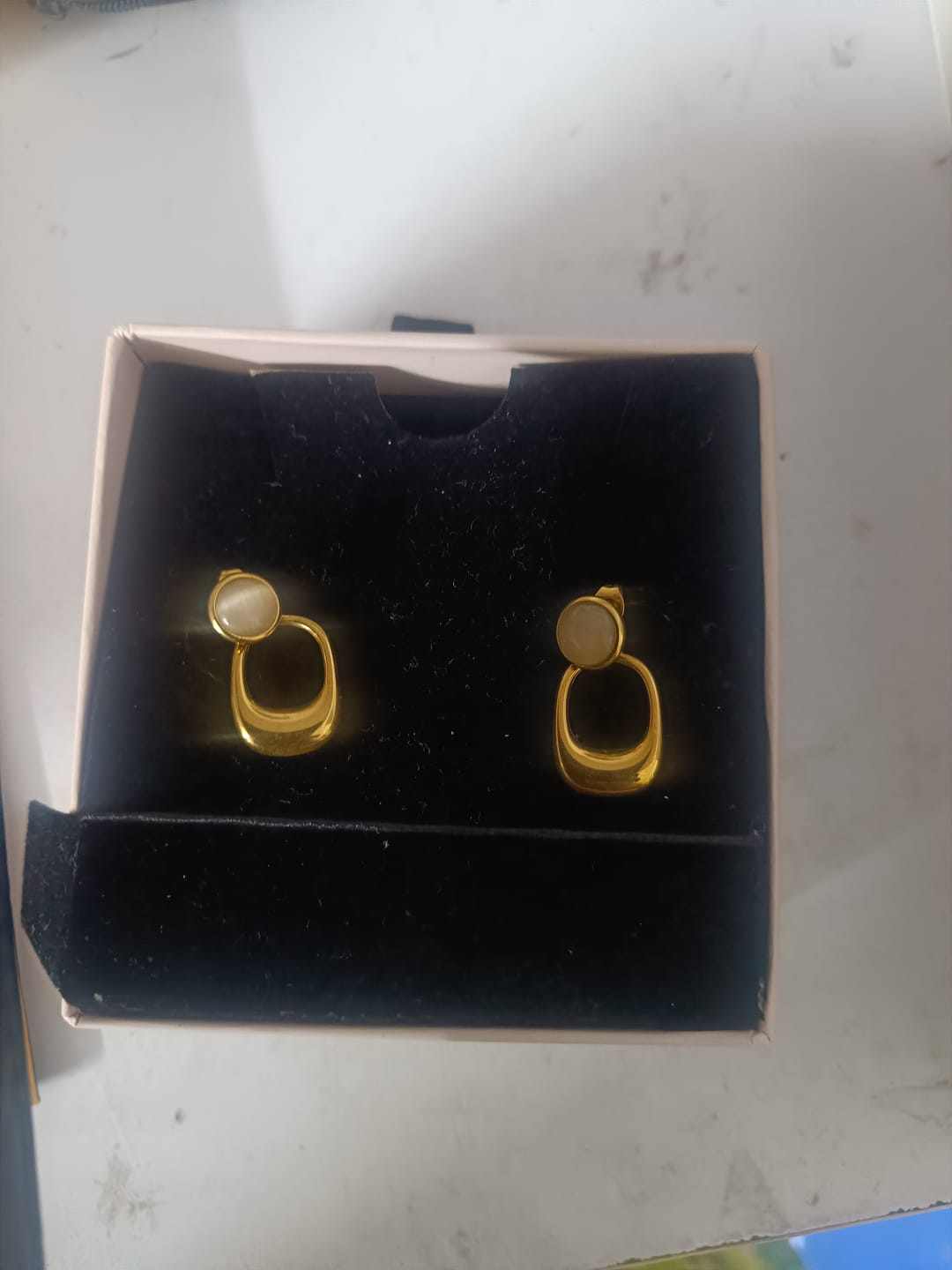 Customer photo review of Classic White Stone Gold Drop Earrings