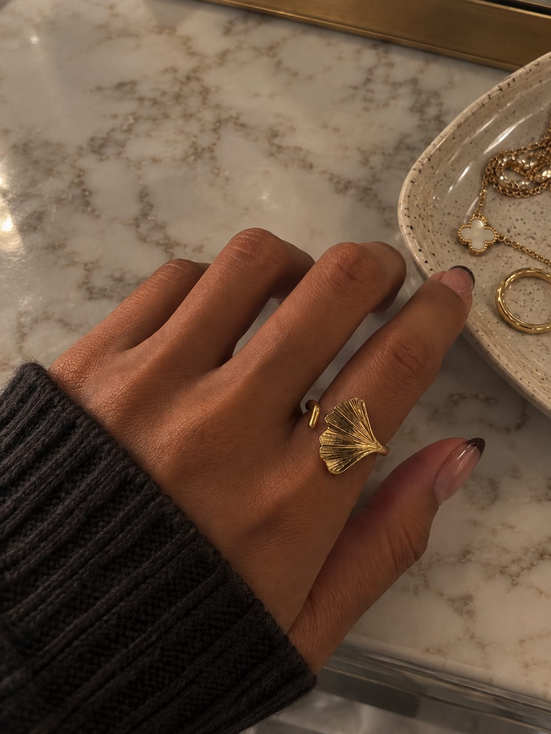 Customer photo review of Ginkgo Leaf Gold Ring