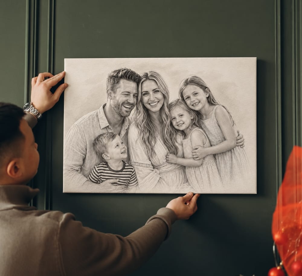 Customer photo review of Personalized Family Portrait – Elegant Pencil Sketch Style