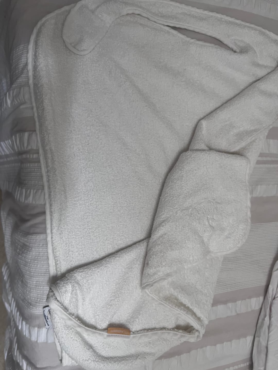 Customer photo review of Cuddledry | hands free baby towel | white