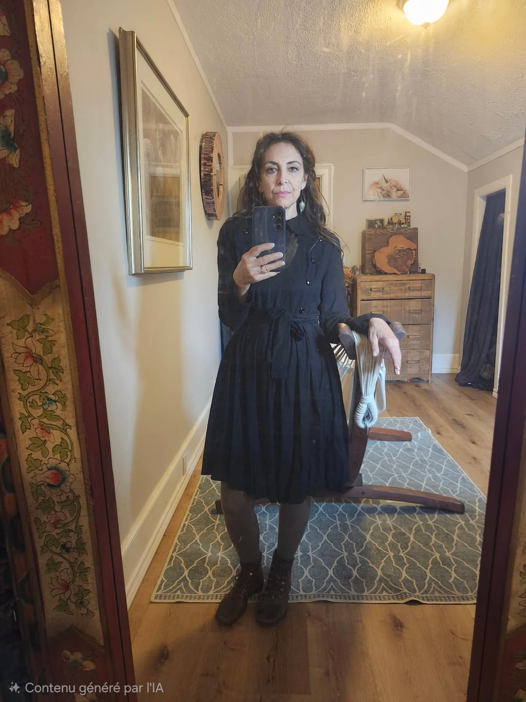 Customer photo review of Black Linen Long Sleeve Dress - Double Breasted Midi | Xiaolizi 1405