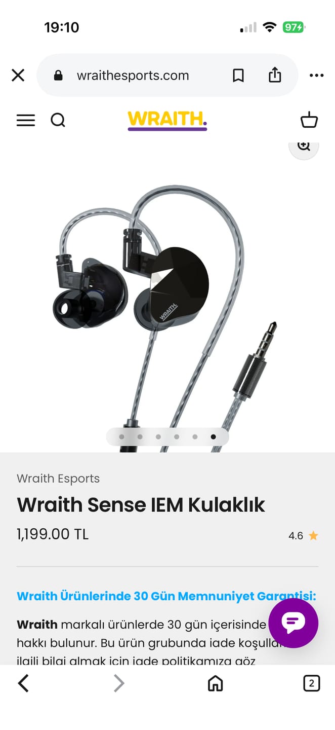 Customer photo review of Wraith Sense IEM Kulaklık