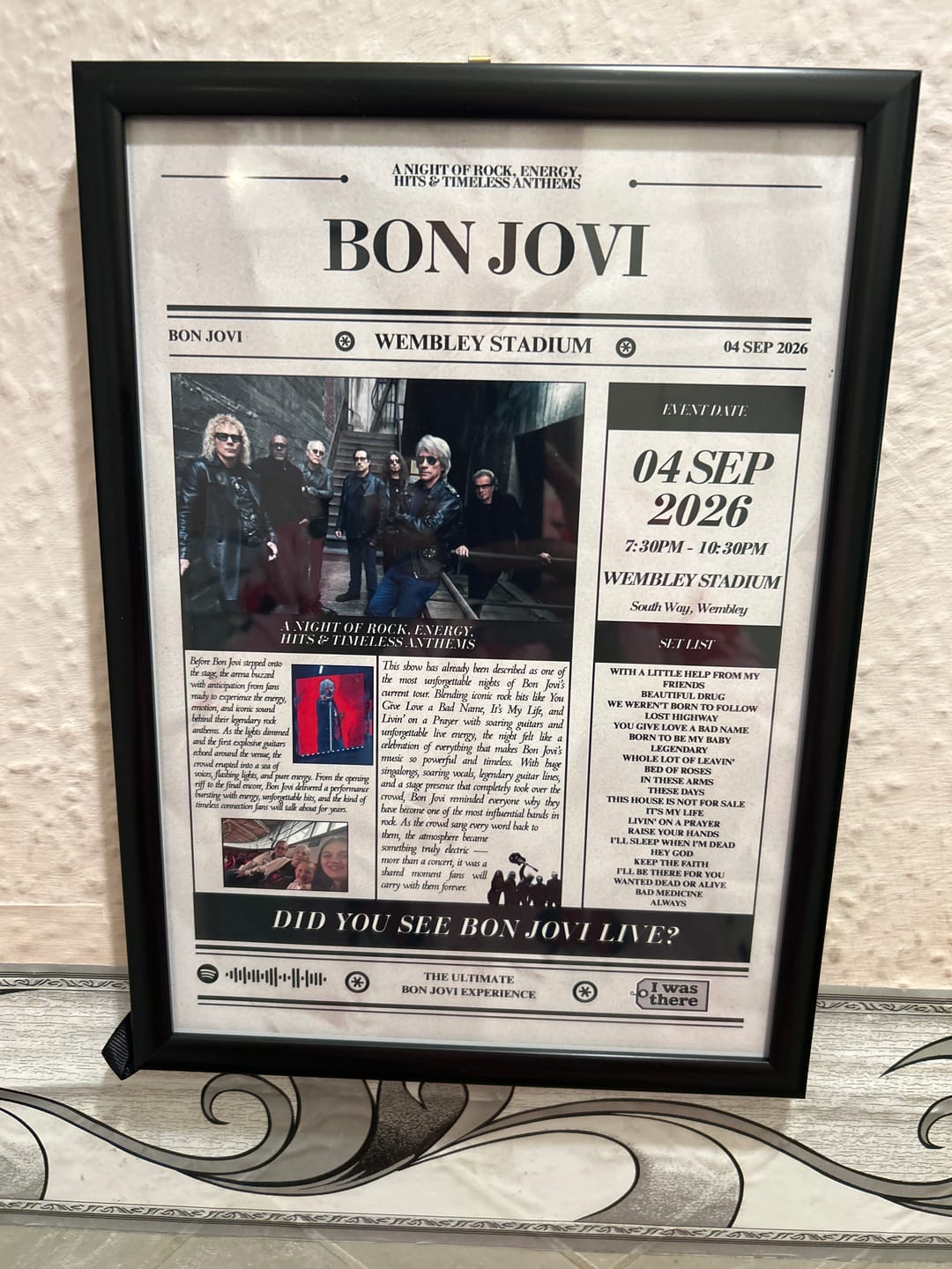 Customer photo review of Bon Jovi - Personalised Newspaper Style Concert Poster
