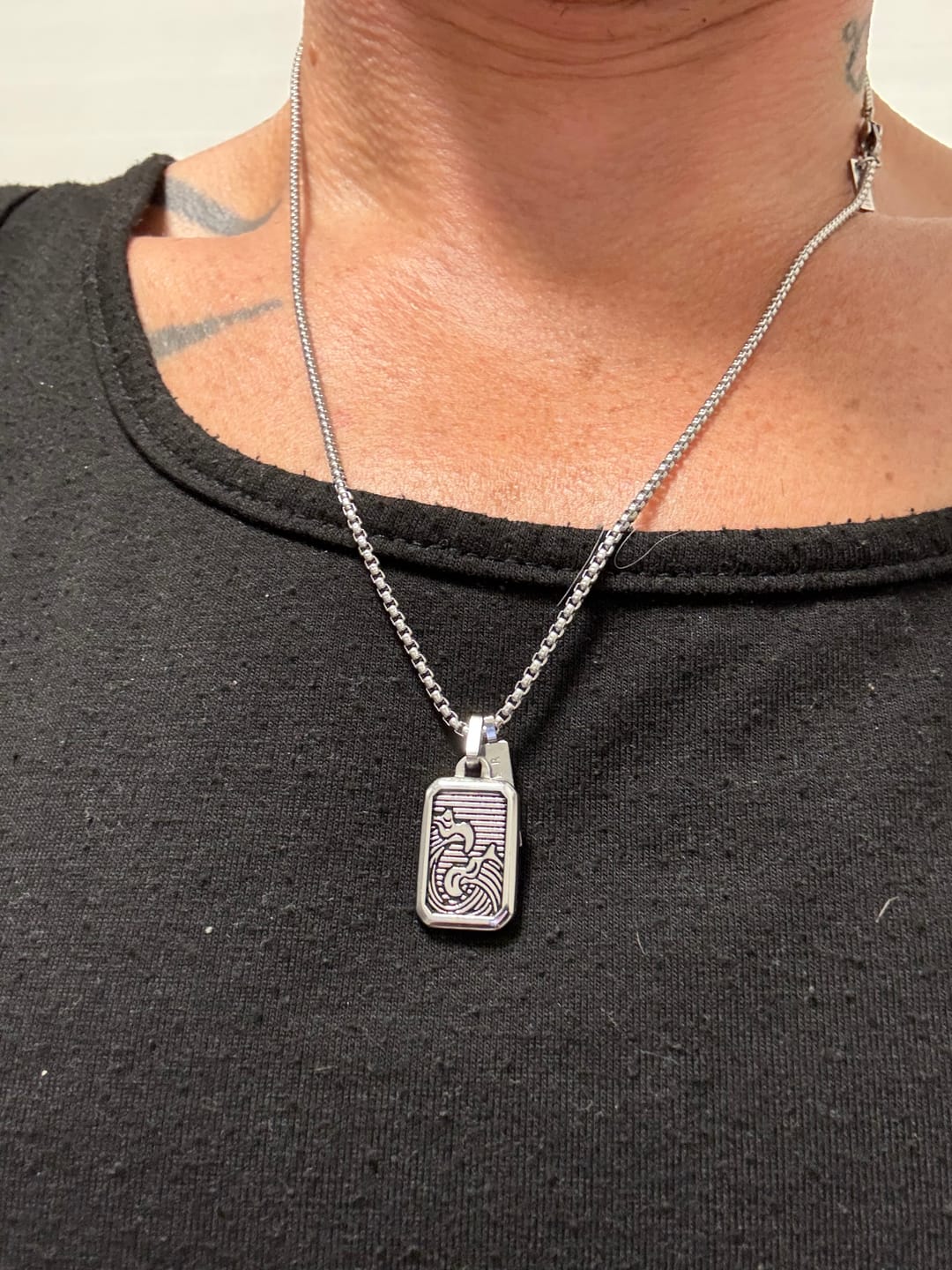 Customer photo review of Oahu Wave Dog Tag Necklace
