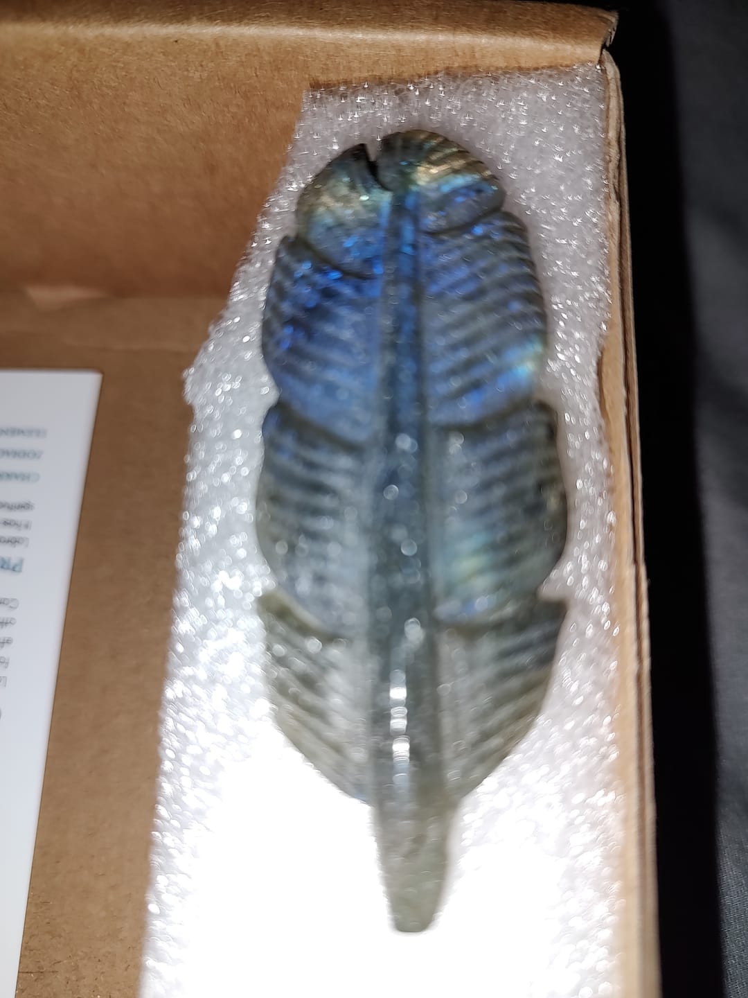 Customer photo review of Natural Crystal Labradorite Feather Carving