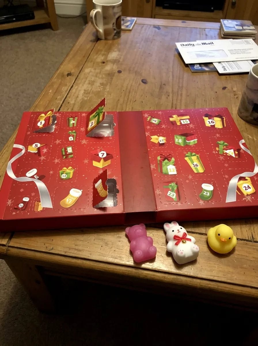 Customer photo review of Deluxe Santa’s Traditions™ 24-Day Jumbo Squishy Advent Calendar (3.3 lbs Edition)
