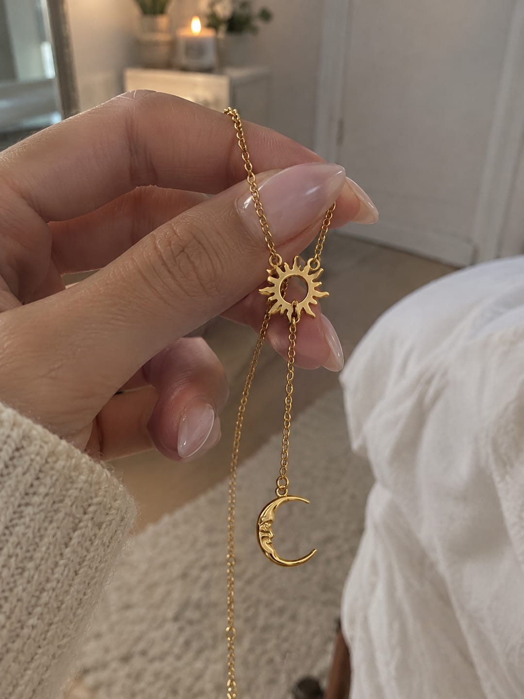 Customer photo review of Sun & Moon Y Gold Necklace