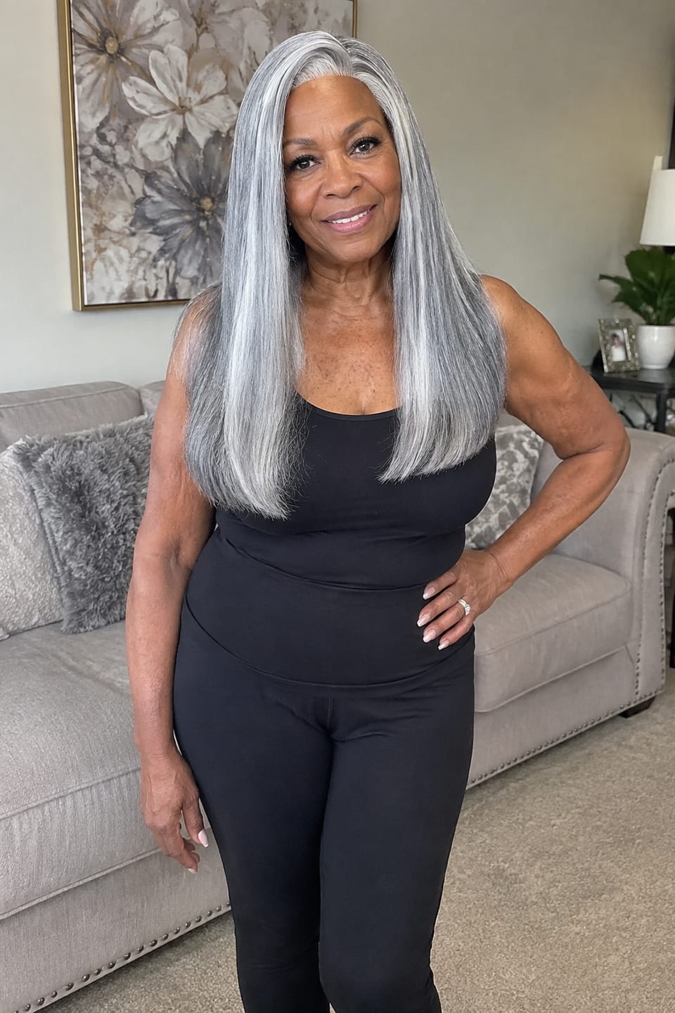 Customer photo review of Luvwin 5x5 Closure Salt & Pepper More Salt Highlight Front Glueless Straight Wig