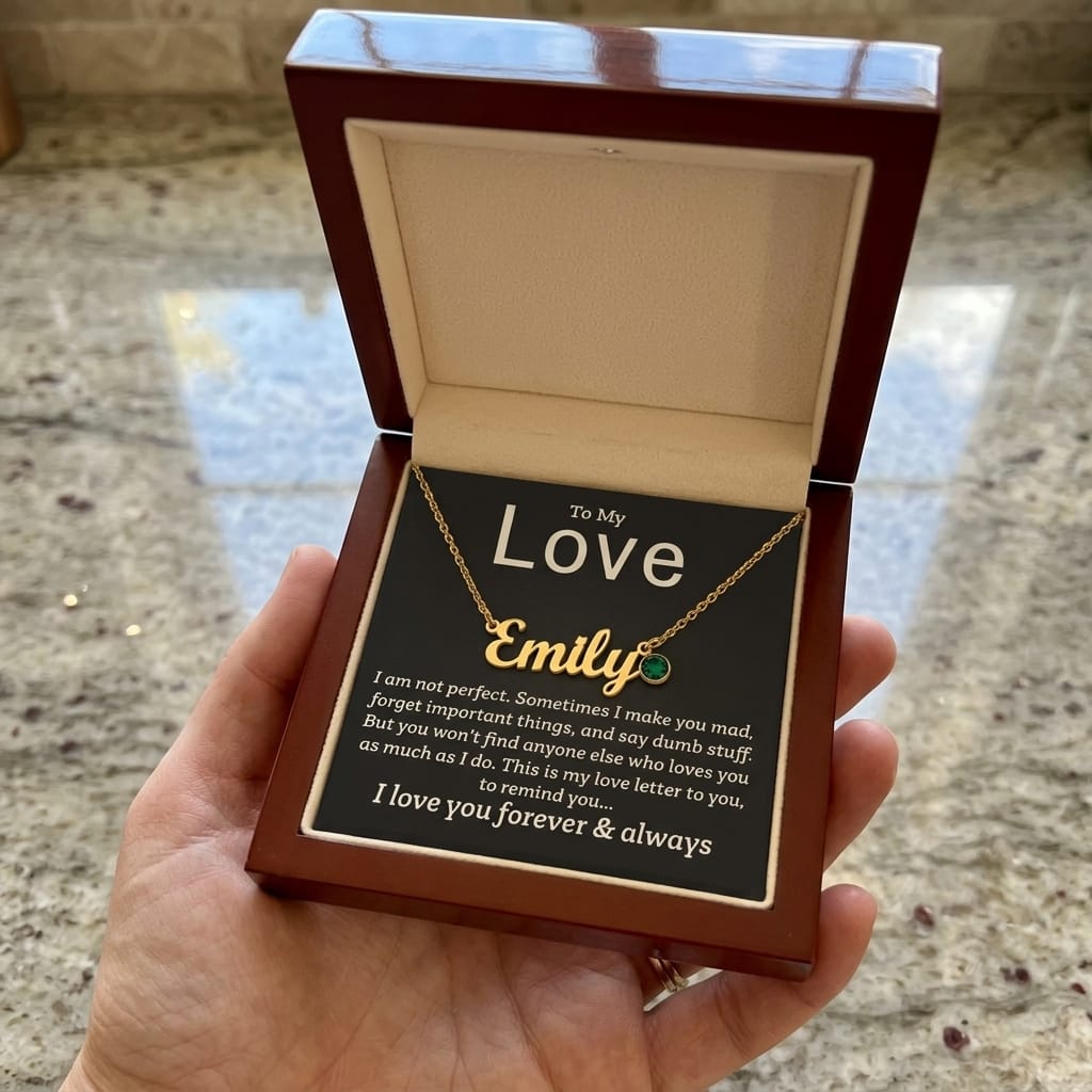 Customer photo review of "To My Love, My Love Letter to You" Custom Name Necklace with Birthstone – Personalized Gift for Her
