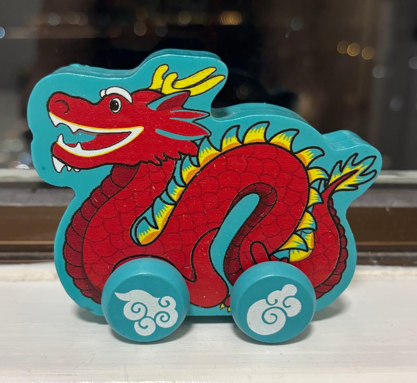 Customer photo review of WOODEN PUSH-ALONG TOY: Dragon