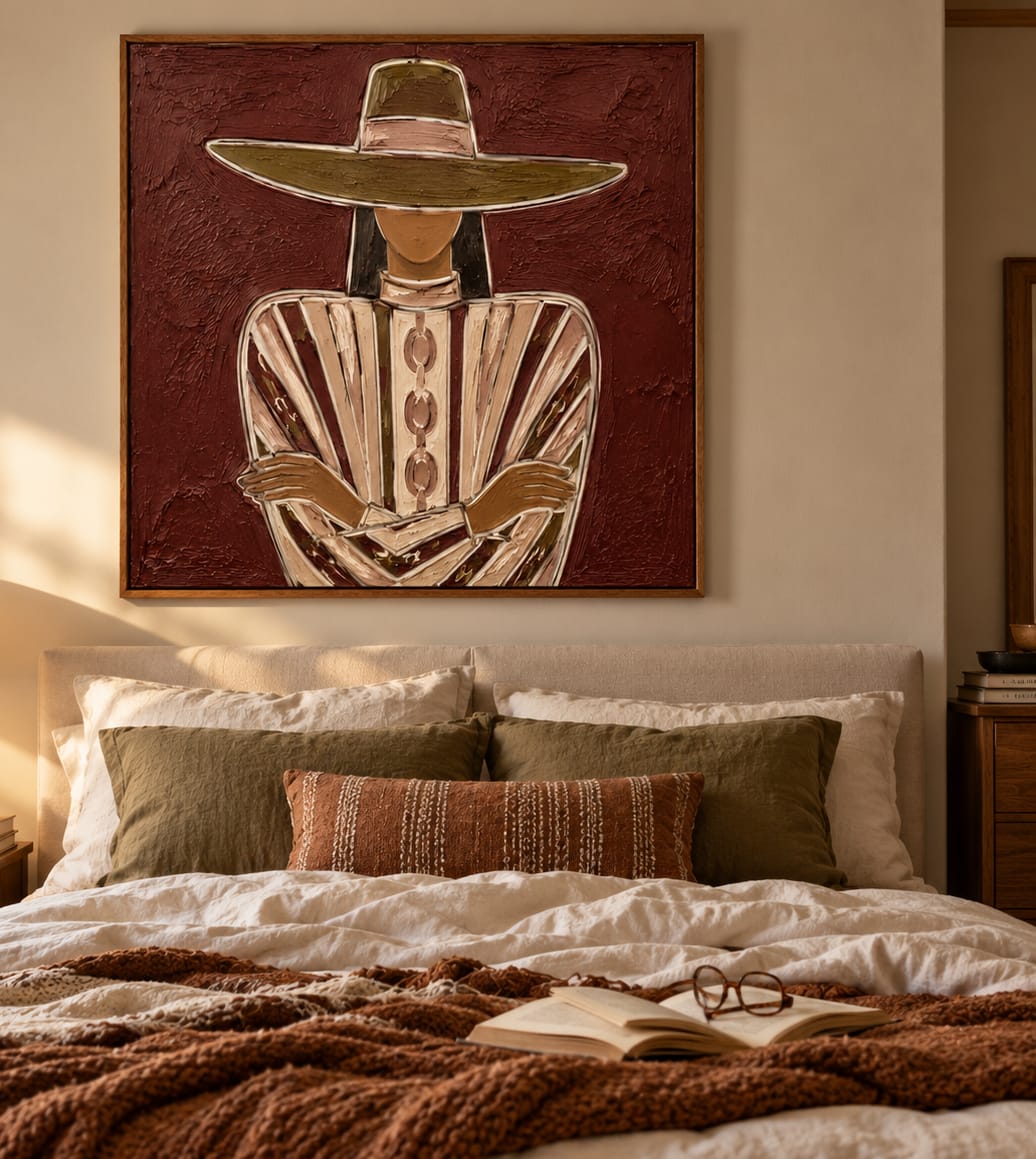 Customer photo review of Burgundy Muse-Western Woman Oil Painting