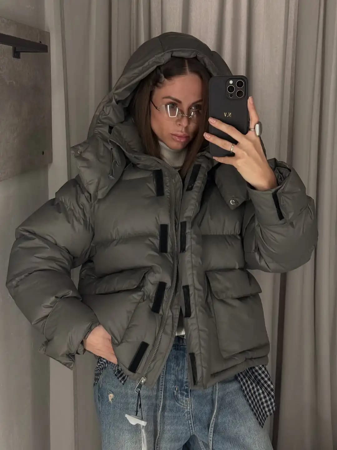 Customer photo review of Daniela Flap Pockets Hooded Puffer Coat