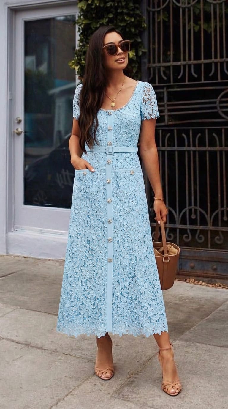 Customer photo review of Crystal Button Lace Midi Dress