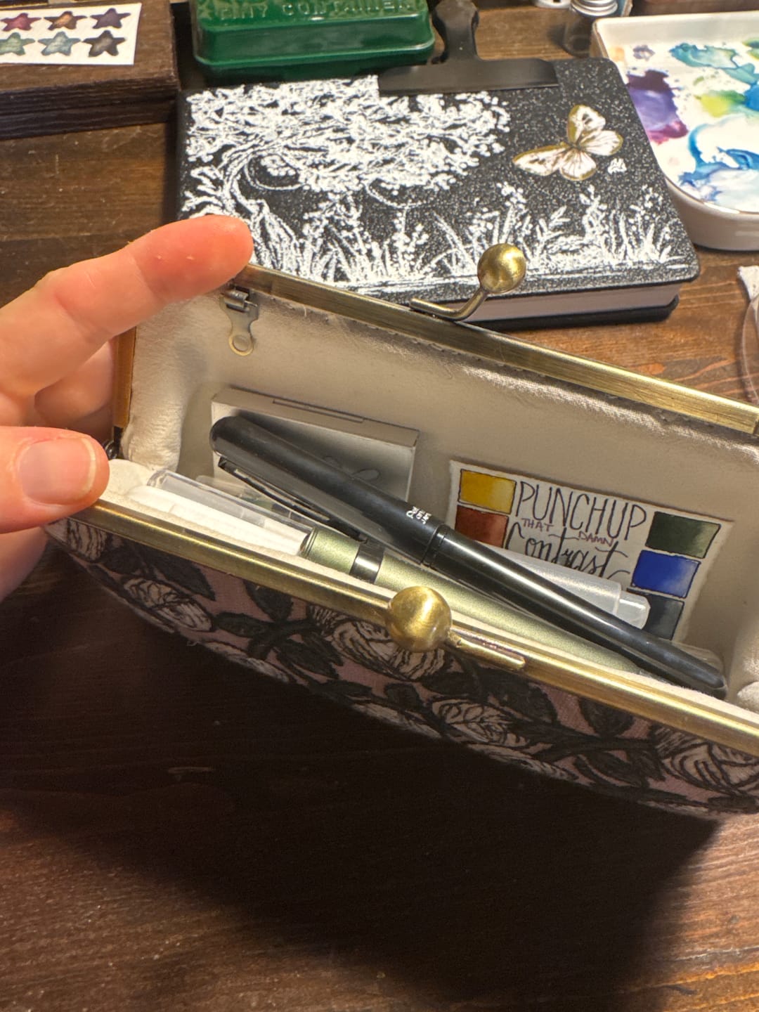 Customer photo review of Handmade Clasp Frame Case · Fits Glasses, Pens & Everyday Essentials
