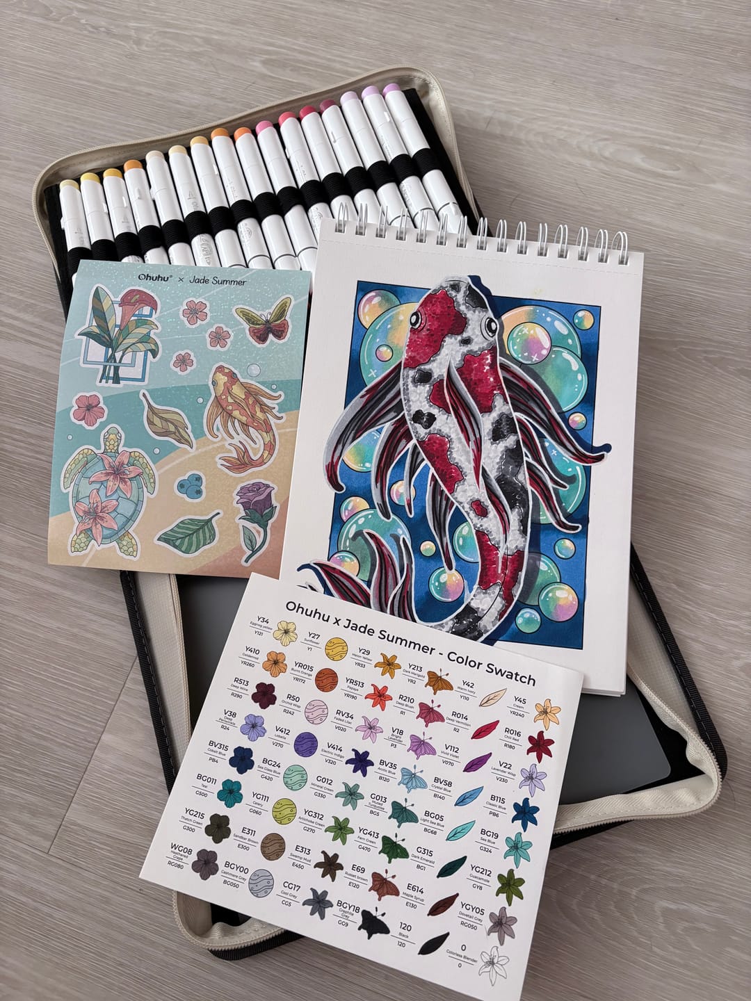 Customer photo review of Ohuhu x Jade Summer Alcohol Markers & Coloring Book Set, 48 Colors, Honolulu B, Brush & Fine Dual Tips