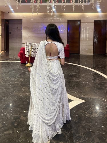 Customer photo review of Astoria Ivory Mirror Work Lehenga Set