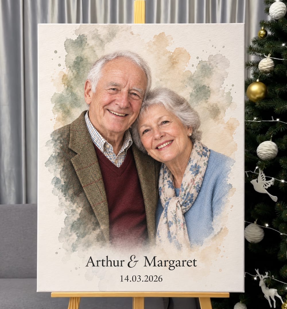 Customer photo review of Personalized Couple Portrait – Soft Pastel Watercolor Style