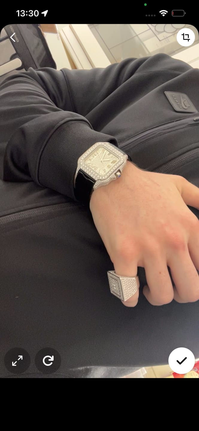 Customer photo review of Moissanite VVS Iced Out Baller Square Leather Watch