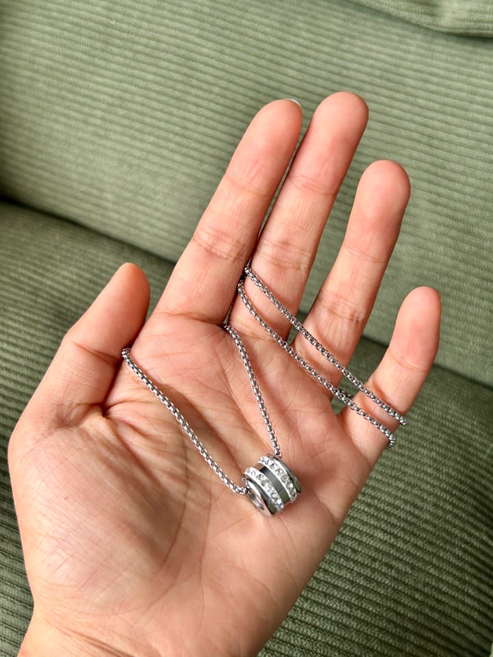 Customer photo review of Pavé Barrel Necklace