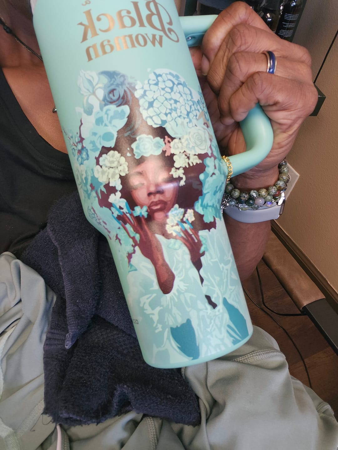 Customer photo review of Tiffany Blue "Royalty Blossomed" FlowSip™ Insulated Tumbler – It's a Beautiful Day to Be a Black Woman