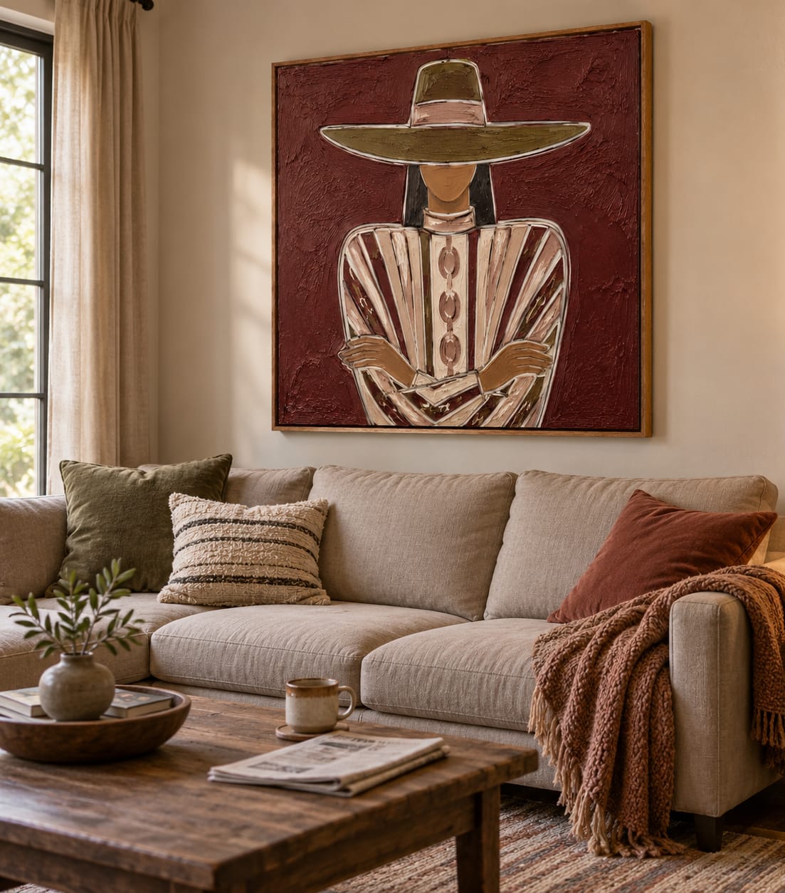 Customer photo review of Burgundy Muse-Western Woman Oil Painting