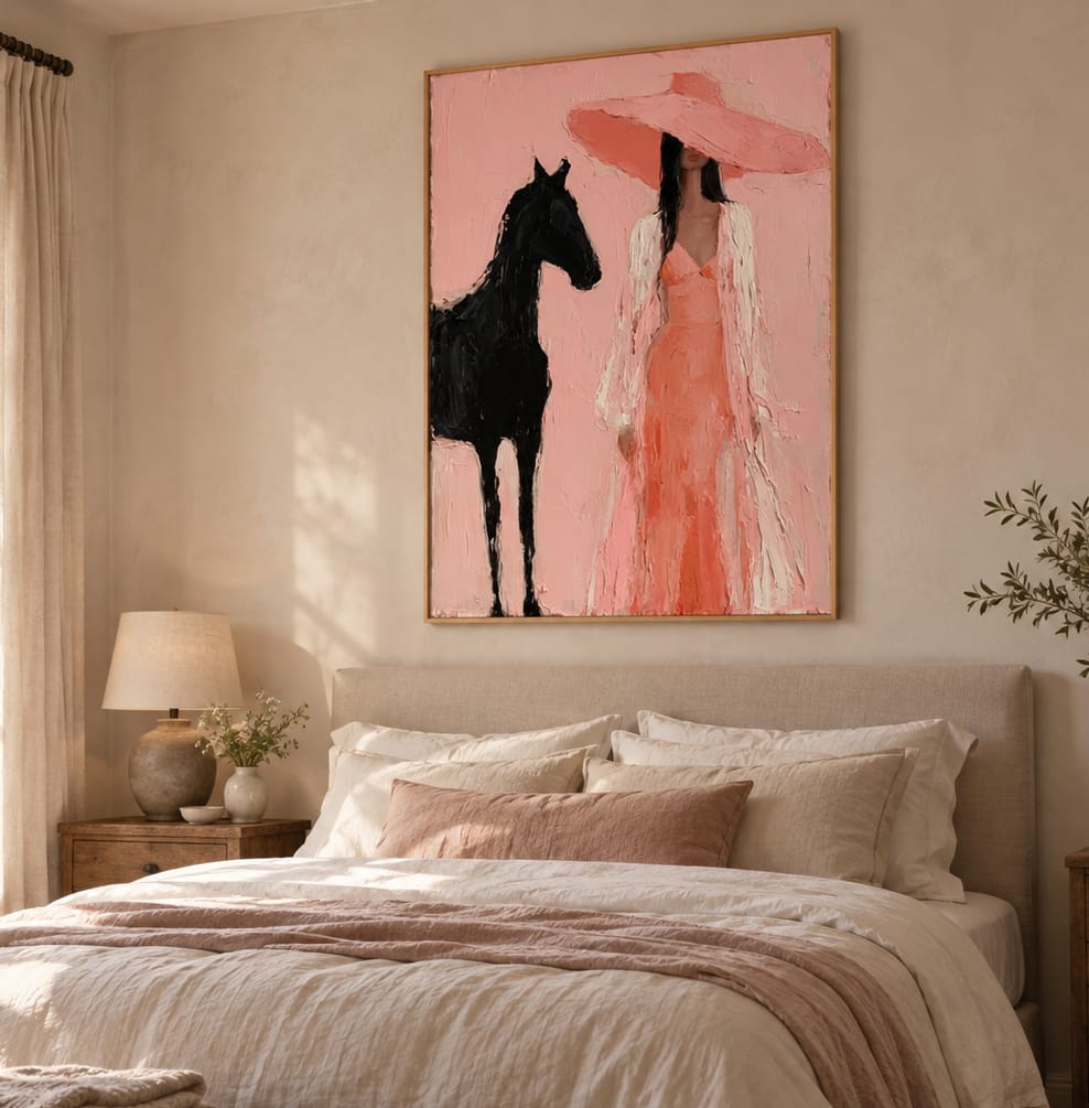 Customer photo review of Blush Rider-Pink Cowgirl Horse Oil Painting