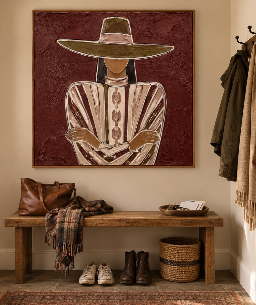 Customer photo review of Burgundy Muse-Western Woman Oil Painting