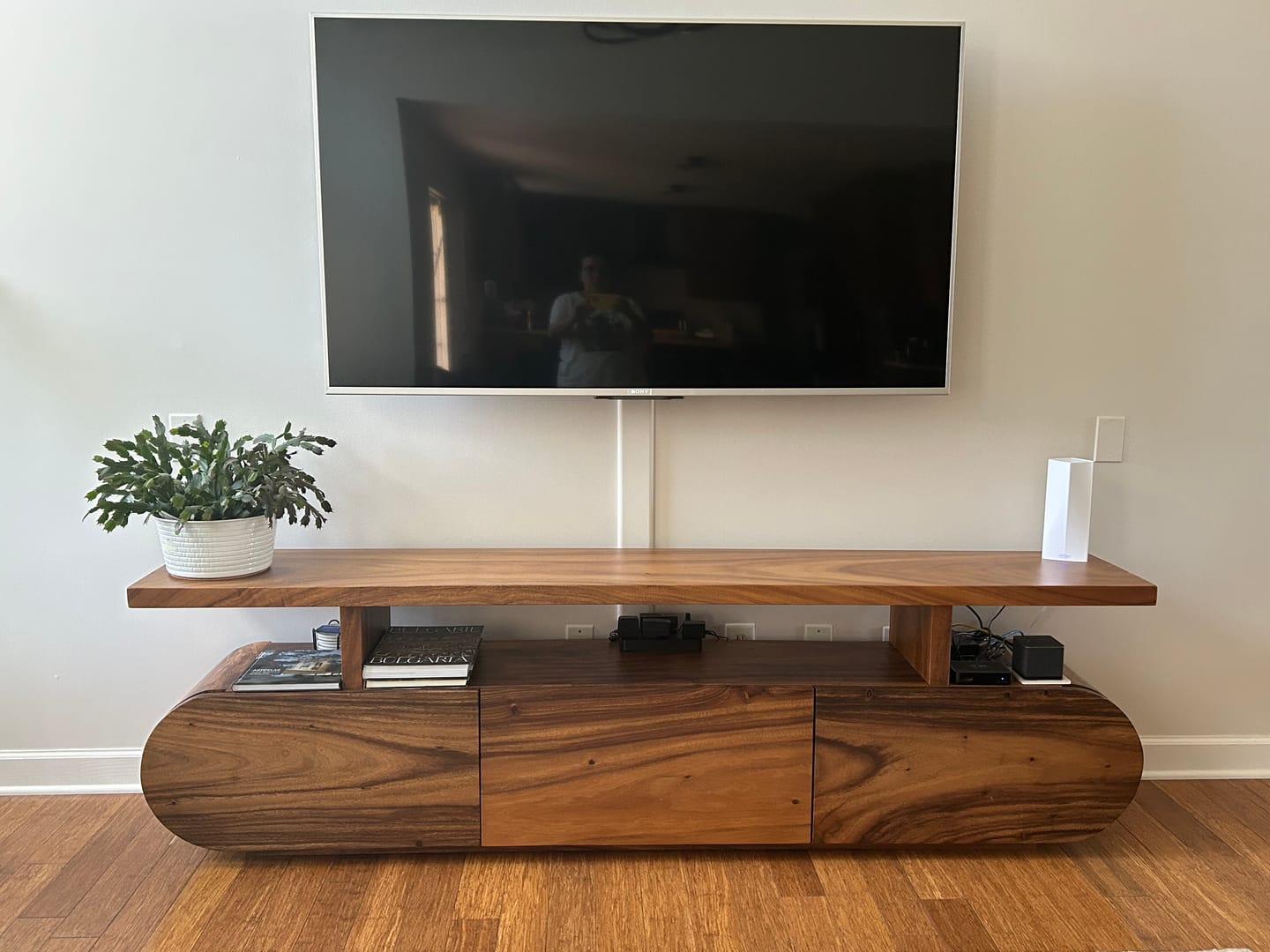 Customer photo review of Modern Organic Natural Wood TV Stand For Living Room