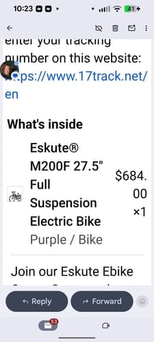 Customer photo review of Eskute® M200F 27.5" Full Suspension Electric Bike