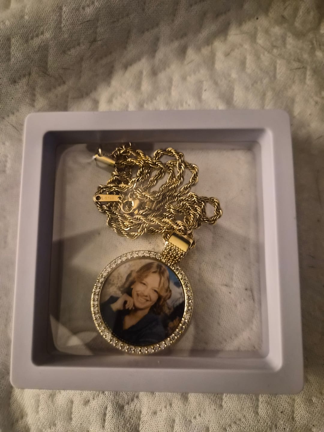 Customer photo review of Iced Circle Photo Pendant