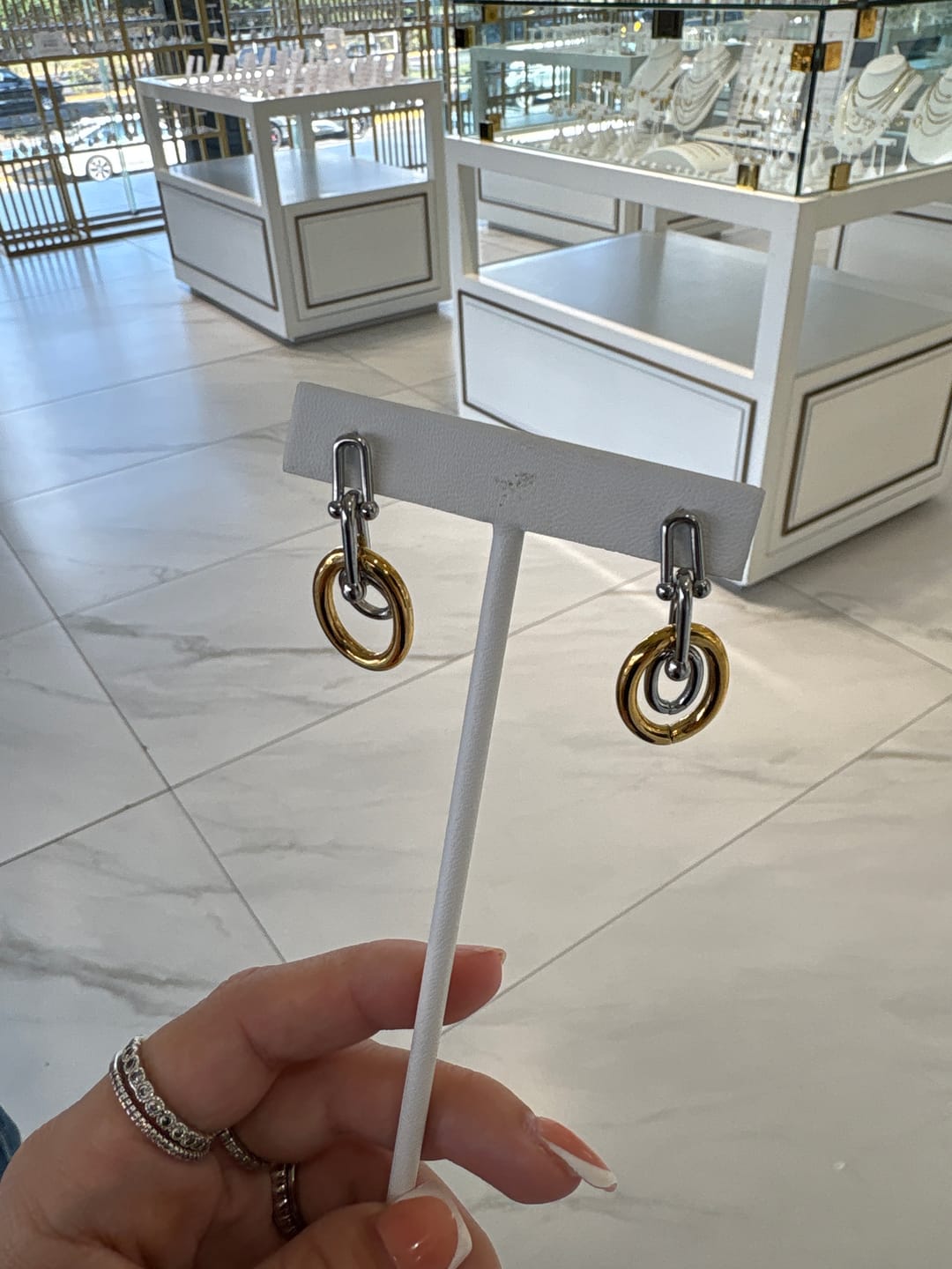 Customer photo review of Par Arete Eslabon Doble Ovalado Combinado