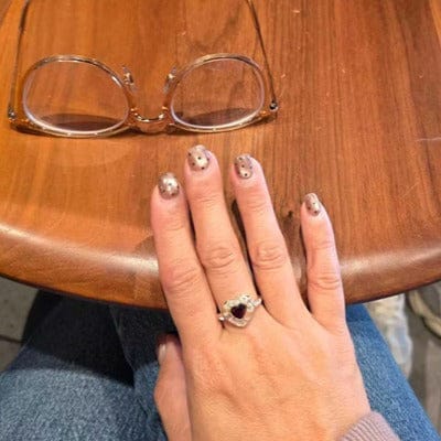 Customer photo review of Heart Cut Ruby Diamond Engagement Ring