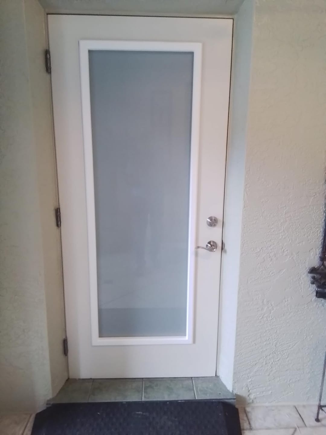Customer photo review of TENONER 1-Lite Frosted Glass Inserts for Exterior Doors Replacement for Enclosed Shutters Insert Kit