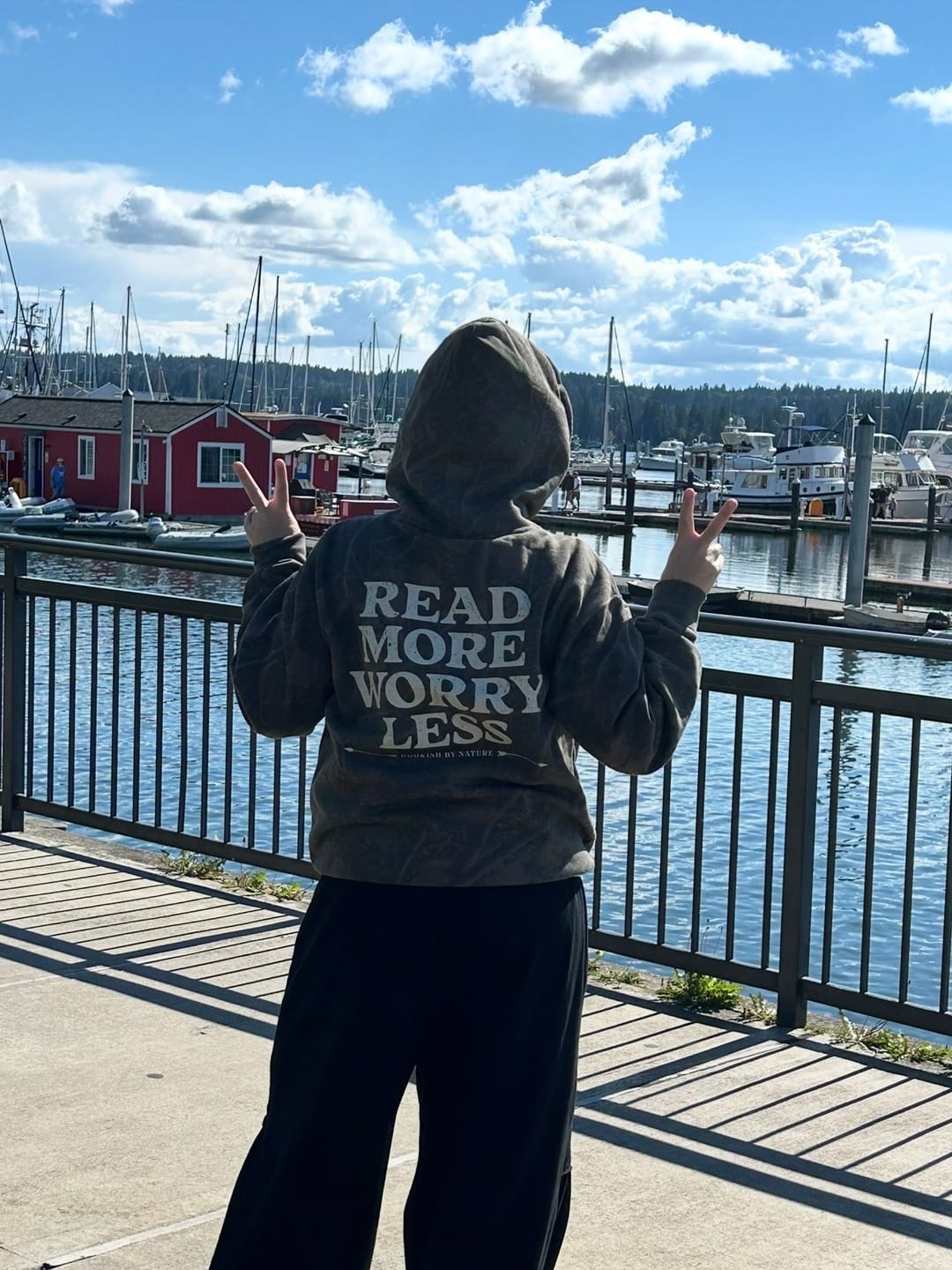 Customer photo review of read more worry less camo hoodie