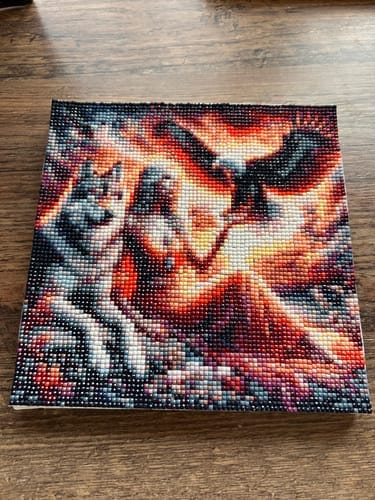 Customer photo review of Woman with eagle and wolf | Diamond Painting Kit
