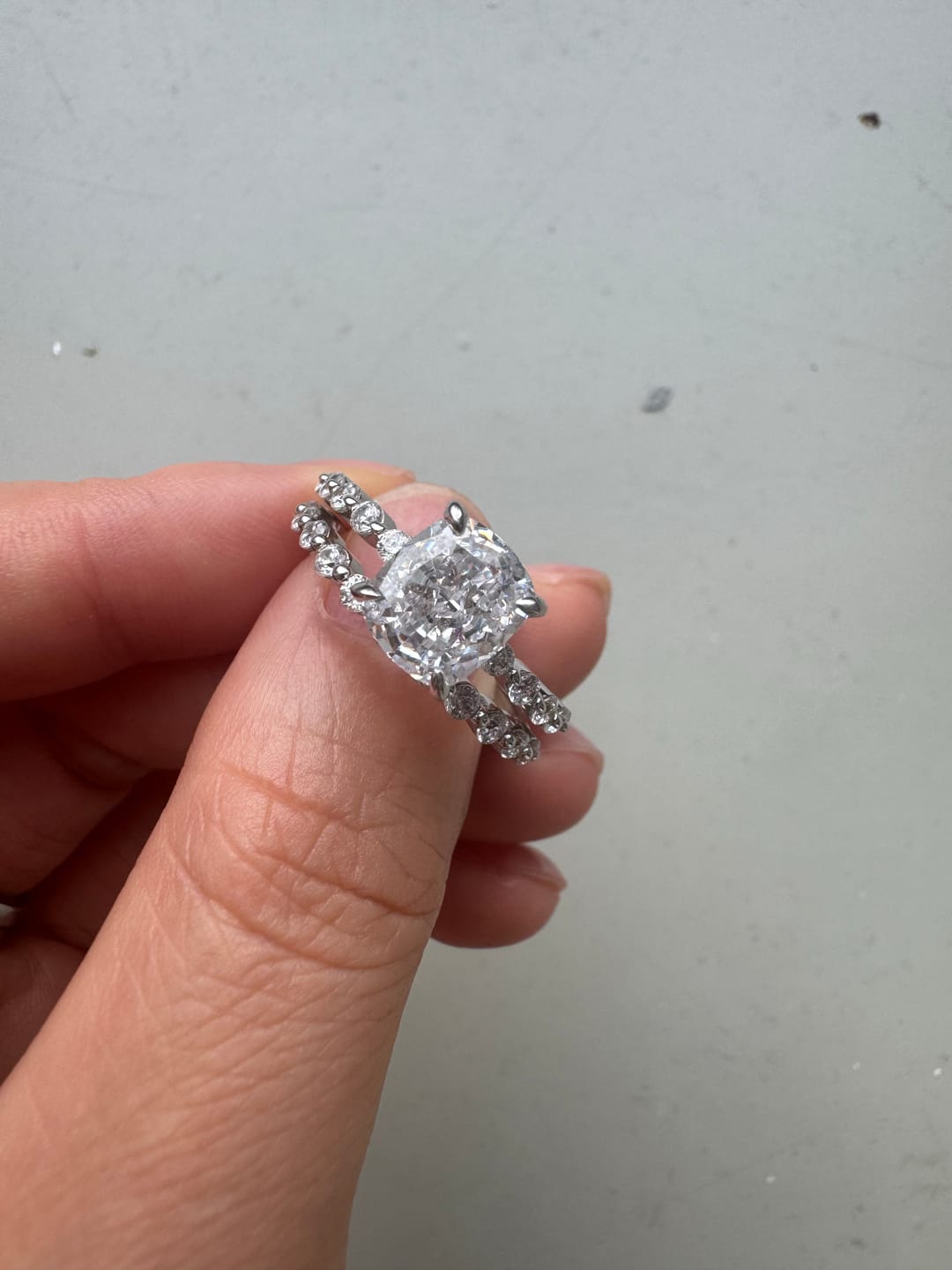 Customer photo review of S925 Exquisite 2.0 Carat Cushion Cut Women's Wedding Ring Set In Sterling Silver