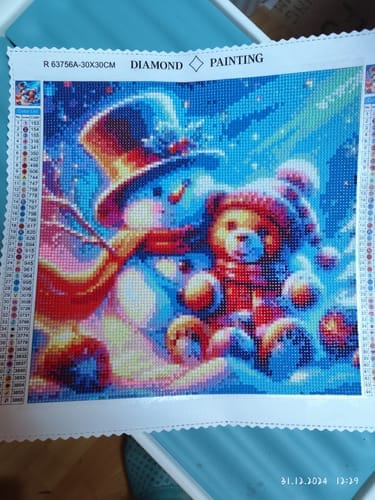 Customer photo review of Snowman and teddy bear | Diamond Painting Kit