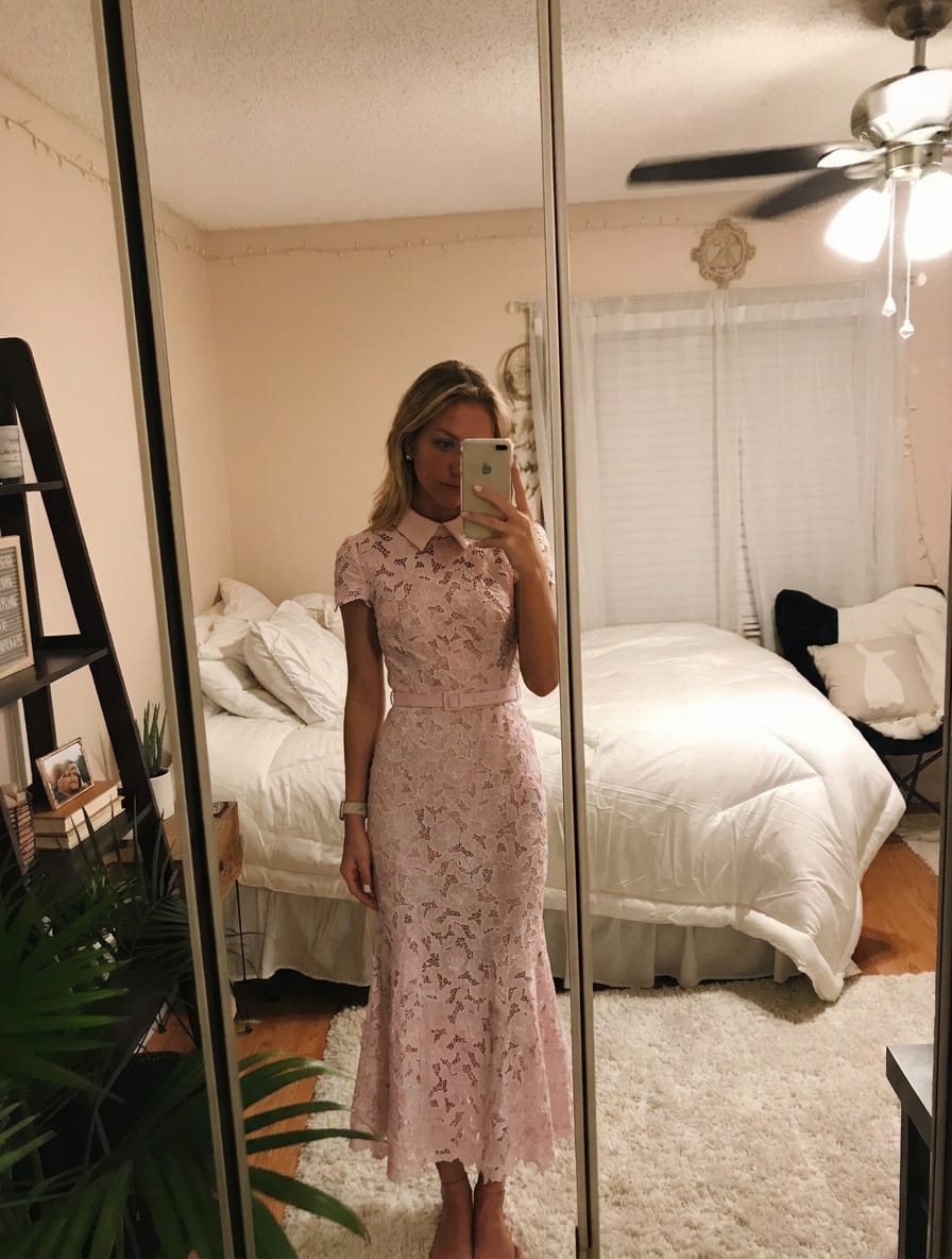 Customer photo review of Pink Floral Lace Midi Dress